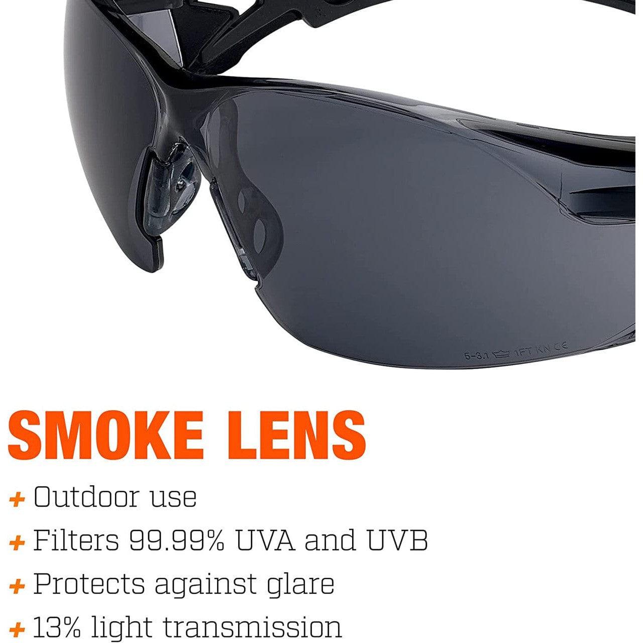 Bolle Rush Plus BSSI Ballistic Safety Glasses with Smoke Platinum Anti-Fog Lens Lens Tint Info