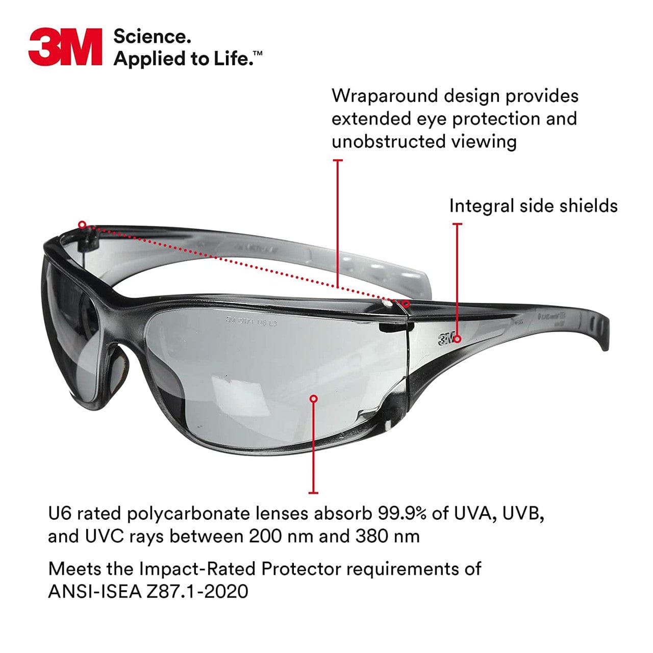 3M Virtua AP Safety Glasses with Gray Anti-Fog Lens 11848 Features