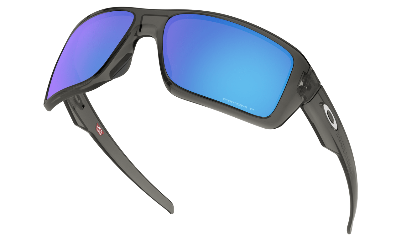 Oakley Double Edge Sunglasses with Grey Smoke Frame and Prizm Sapphire Polarized Lens Front View