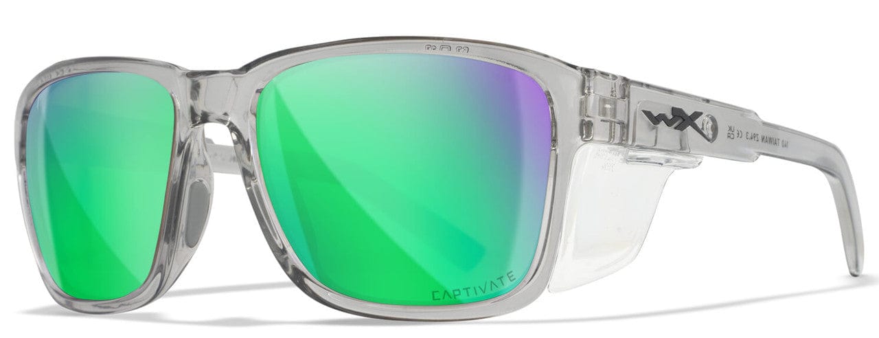 Wiley X Trek Safety Sunglasses with Crystal Gray Frame and Captivate Polarized Green Mirror Lens WX-AC6TRK07 - with Side Shields