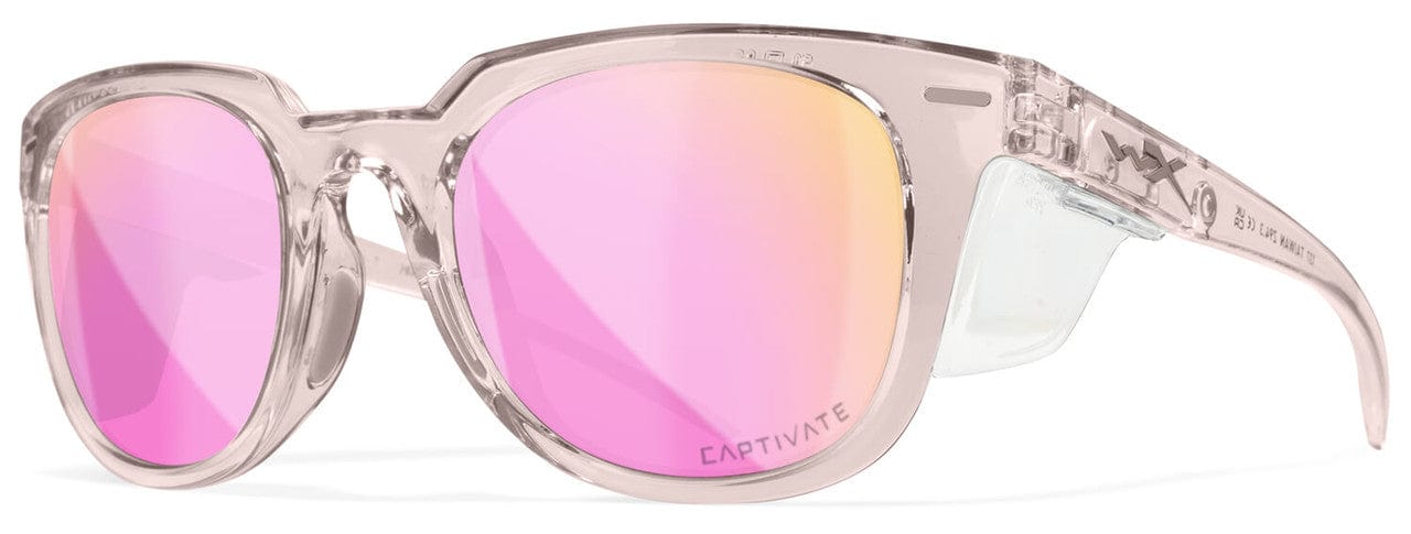Wiley X Ultra Safety Sunglasses with Crystal Blush Frame and Captivate Polarized Rose Gold Mirror Lens AC6ULT10 - with Side Shields