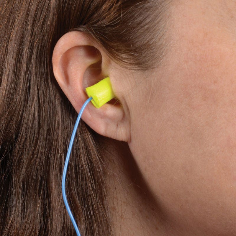 3M E-A-RSoft 311-1250 Yellow Neons Corded Earplugs worn