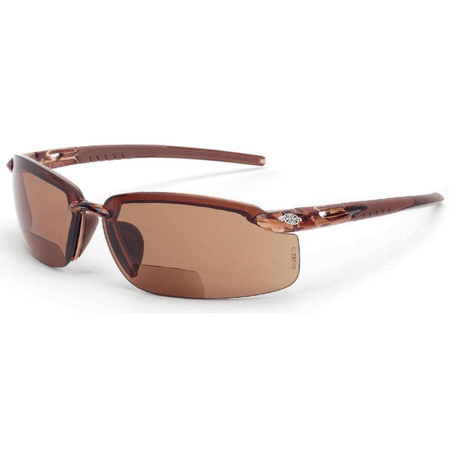 Crossfire ES5 Bifocal Safety Glasses with Crystal Brown Frame and HD Brown Lens