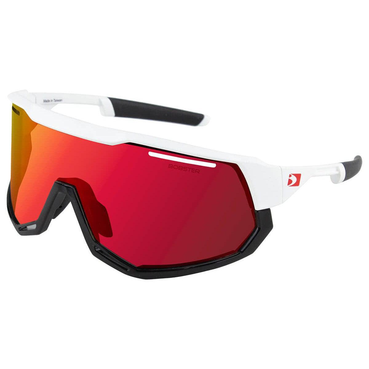 Bobster Freewheel Cycling Sunglasses with Matte White/Gloss Black Frame and Smoke Black Red Revo, Clear, & Yellow Lenses BFRE01
