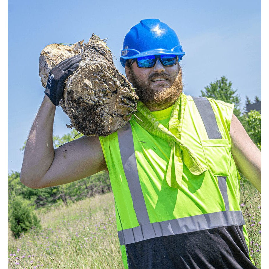 Bullhead Sawfish Safety Glasses with Tortoise Frame and Polarized Blue Mirror Anti-Fog Lens BH2679PFT - Man Wearing Bullhead Sawfish3
