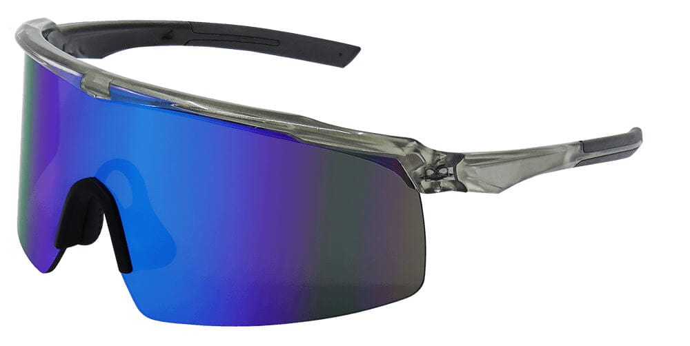 Bullhead Whipray Safety Glasses with Silver Frame and Polarized Blue Mirror Anti-Fog Lens BH3219PFT