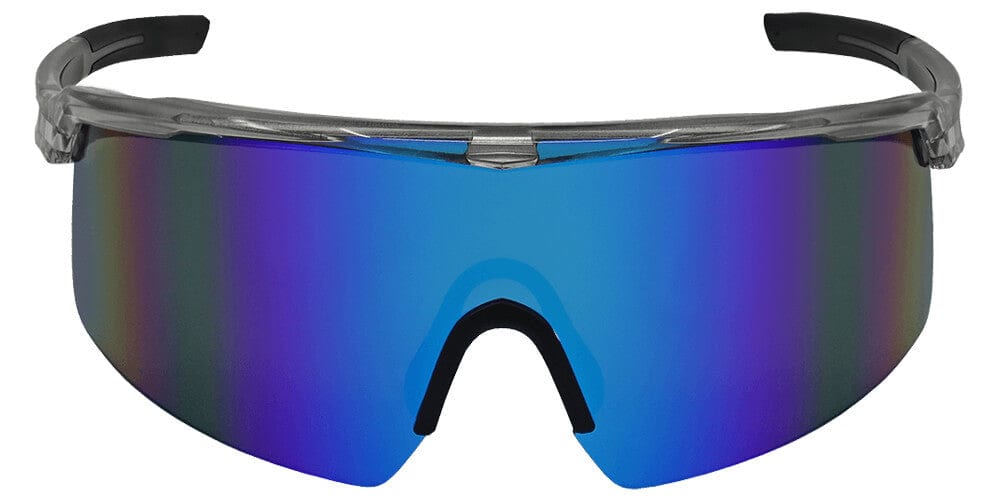 Bullhead Whipray Safety Glasses with Silver Frame and Polarized Blue Mirror Anti-Fog Lens BH3219PFT - Front View