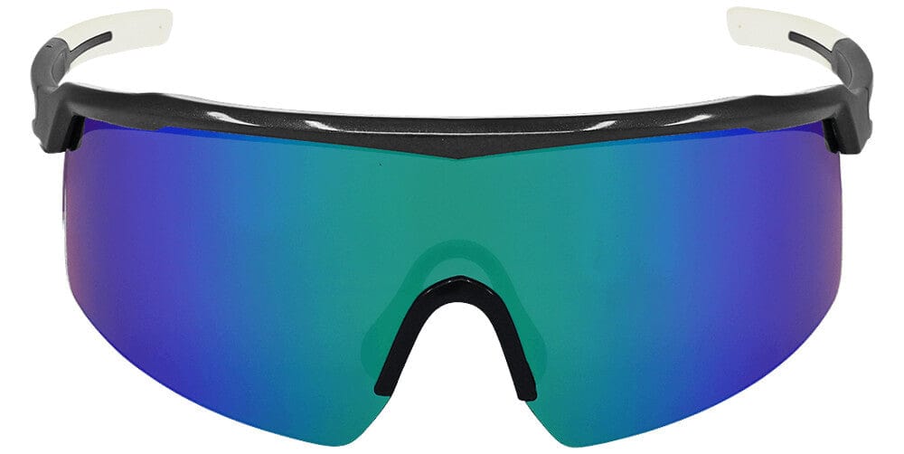 Bullhead Whipray Safety Glasses with Gray Frame and Green Mirror Anti-Fog Lens BH32916PFT - Front View