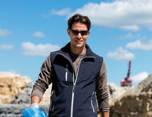 Man Wearing Bolle Contour Safety Glasses with Polarized Smoke Lens