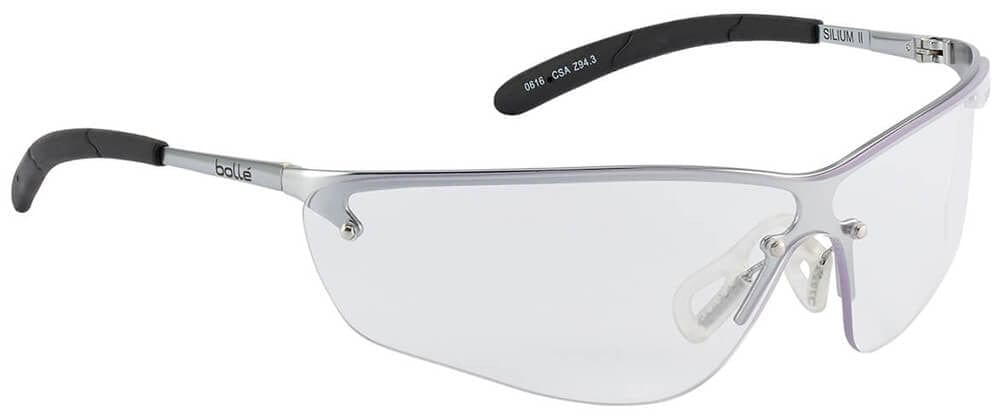 Bolle Silium Safety Glasses with Silver Frame and Clear Anti-Scratch and Anti-Fog Lenses