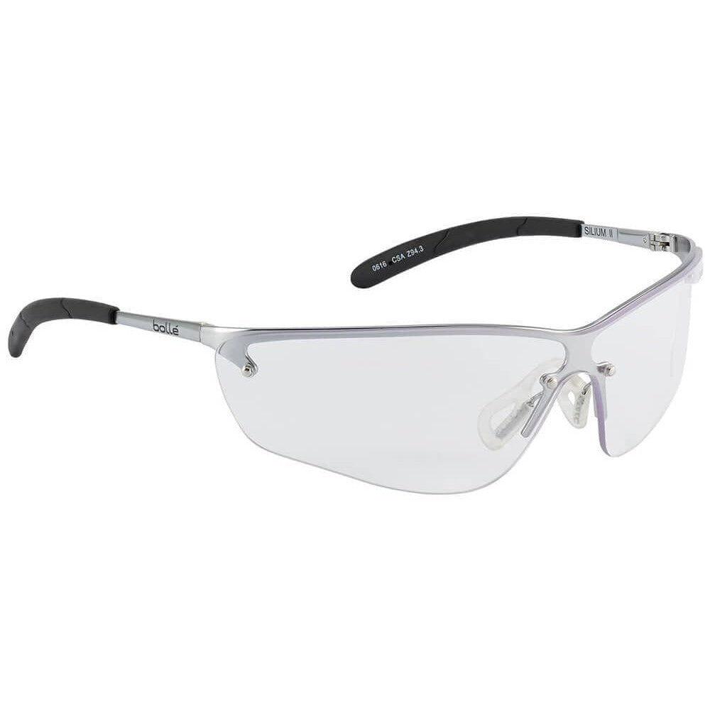 Bolle Silium Safety Glasses with Silver Frame and Clear Anti-Scratch and Anti-Fog Lenses