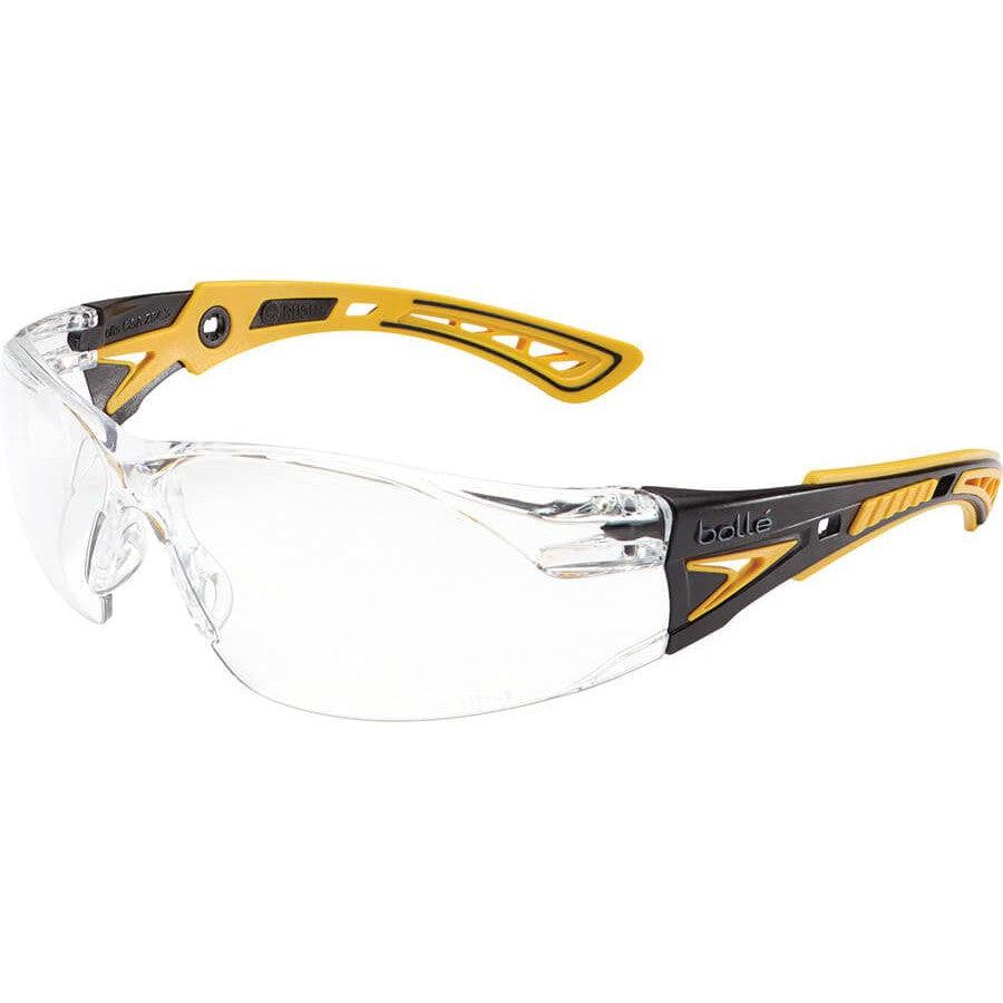 Bolle Rush Plus Safety Glasses with Black/Yellow Temples and Clear Platinum Anti-Fog Lens
