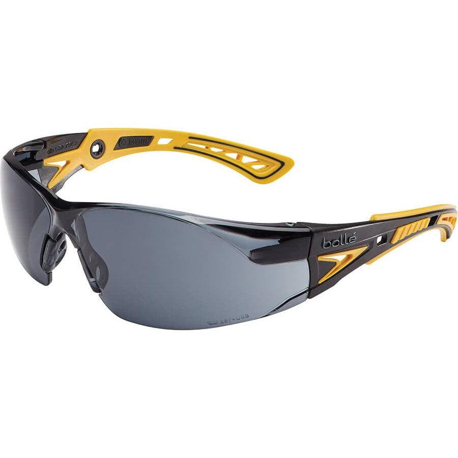 Bolle Rush Plus Safety Glasses with Black/Yellow Temples and Smoke Platinum Anti-Fog Lens