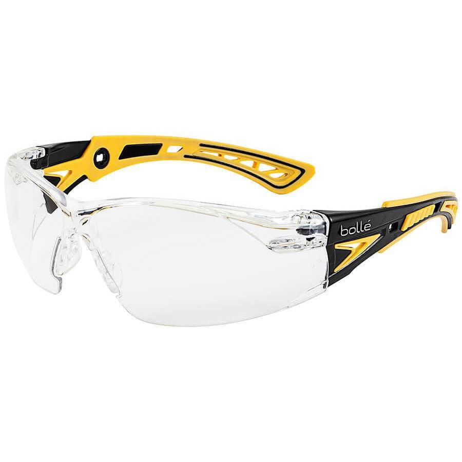 Bolle Rush Plus Small Safety Glasses with Black/Yellow Temples and Clear Platinum Anti-Fog Lens