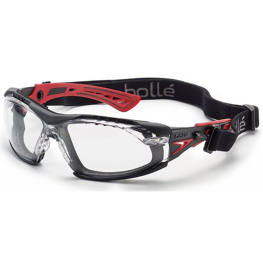 Bolle Rush Plus Safety Glasses with Black/Red Temples, Foam Gasket and Clear Platinum Anti-Fog Lens 40252