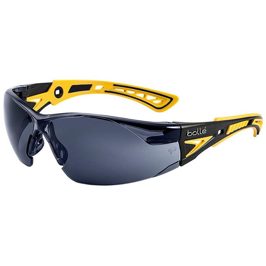 Bolle Rush Plus Small Safety Glasses with Black/Yellow Temples and Smoke Platinum Anti-Fog Lens