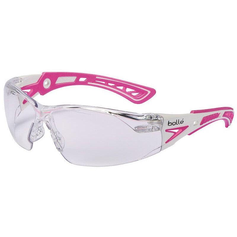 Bolle Rush Plus Small Safety Glasses with White/Pink Temples and Clear Anti-Fog Lens 40254
