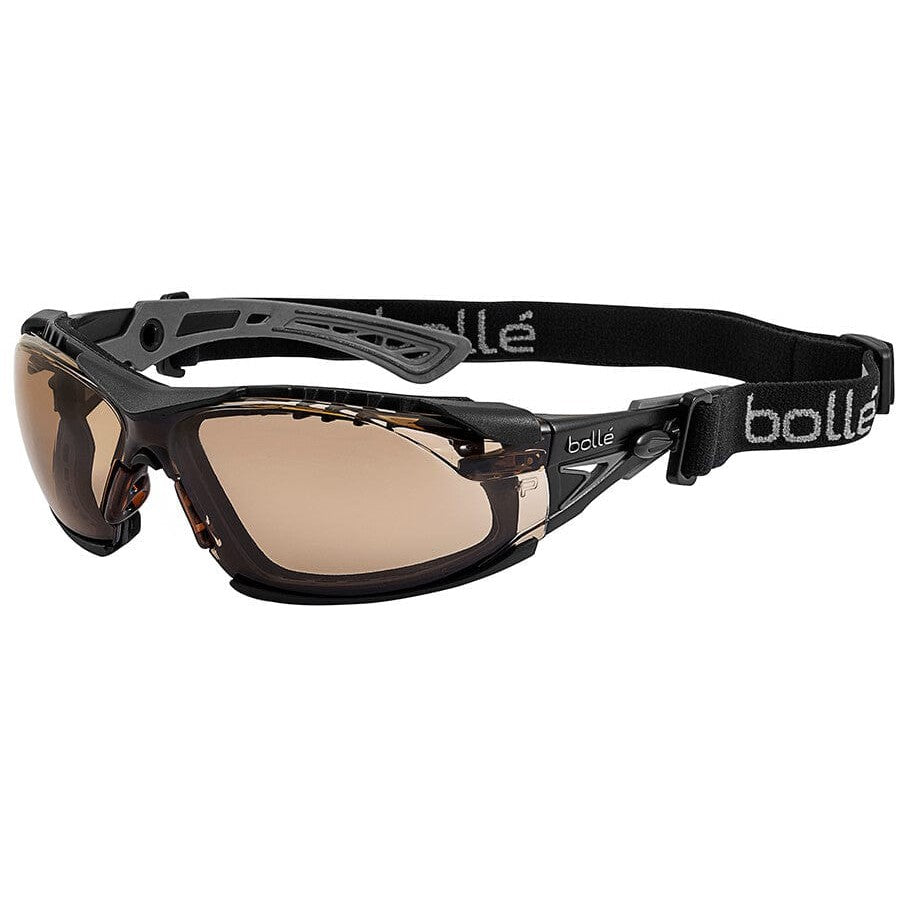 Bolle Rush Plus Safety Glasses with Black/Gray Temples, Foam Gasket and Twilight Platinum Anti-Fog Lens