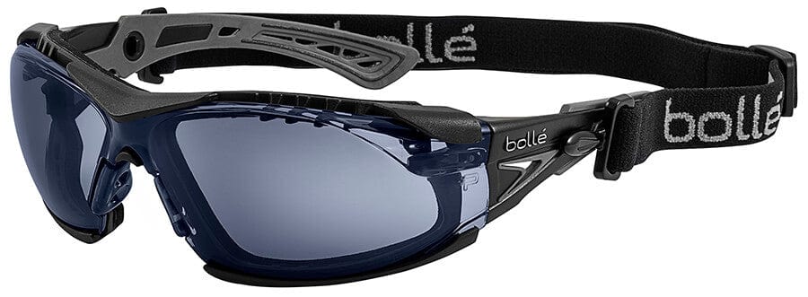 Bolle Rush Plus Safety Glasses with Black/Gray Temples, Foam Gasket and Smoke Platinum Anti-Fog Lens