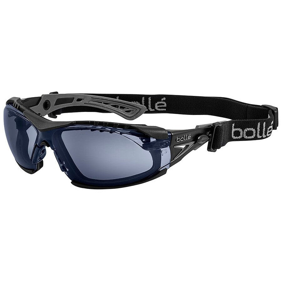 Bolle Rush Plus Safety Glasses with Black/Gray Temples, Foam Gasket and Smoke Platinum Anti-Fog Lens
