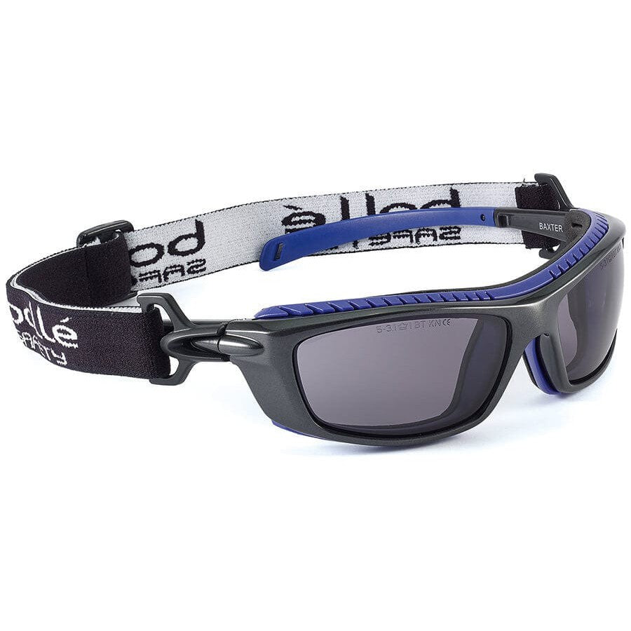 Bolle Baxter Safety Glasses with Black Frame, Strap and Smoke Platinum Anti-Fog Lens