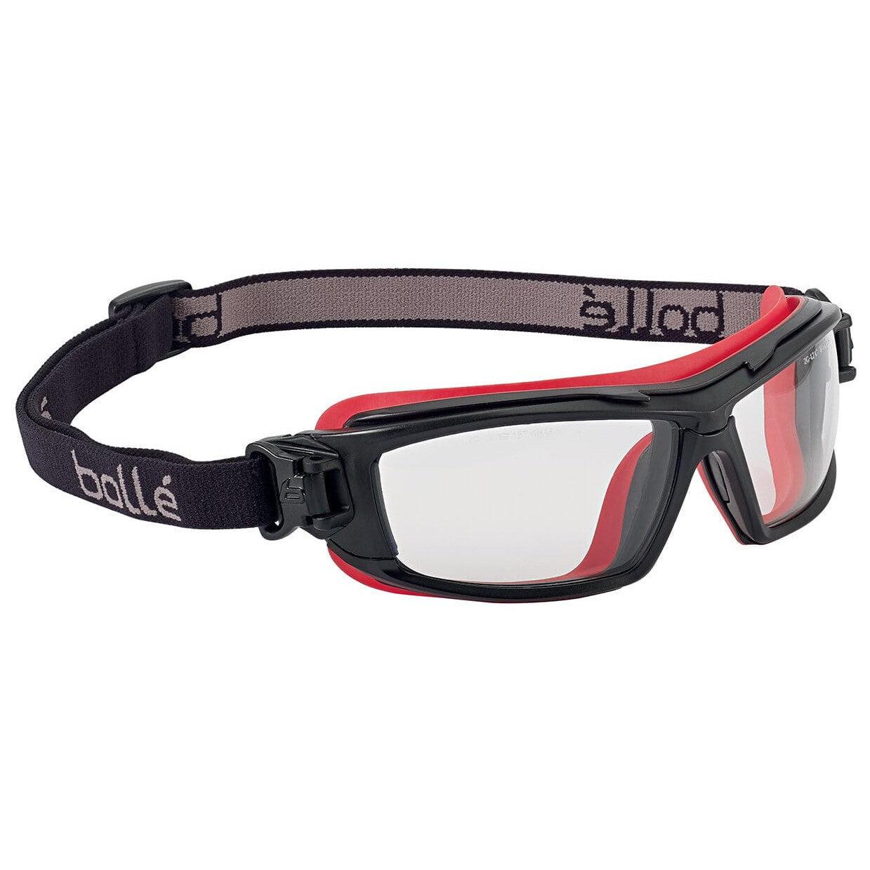 Bolle ULTIM8 Safety Glasses/Goggle with Black/Red Temples, Foam Gasket and Clear Platinum Anti-Fog Lens - With Strap Only