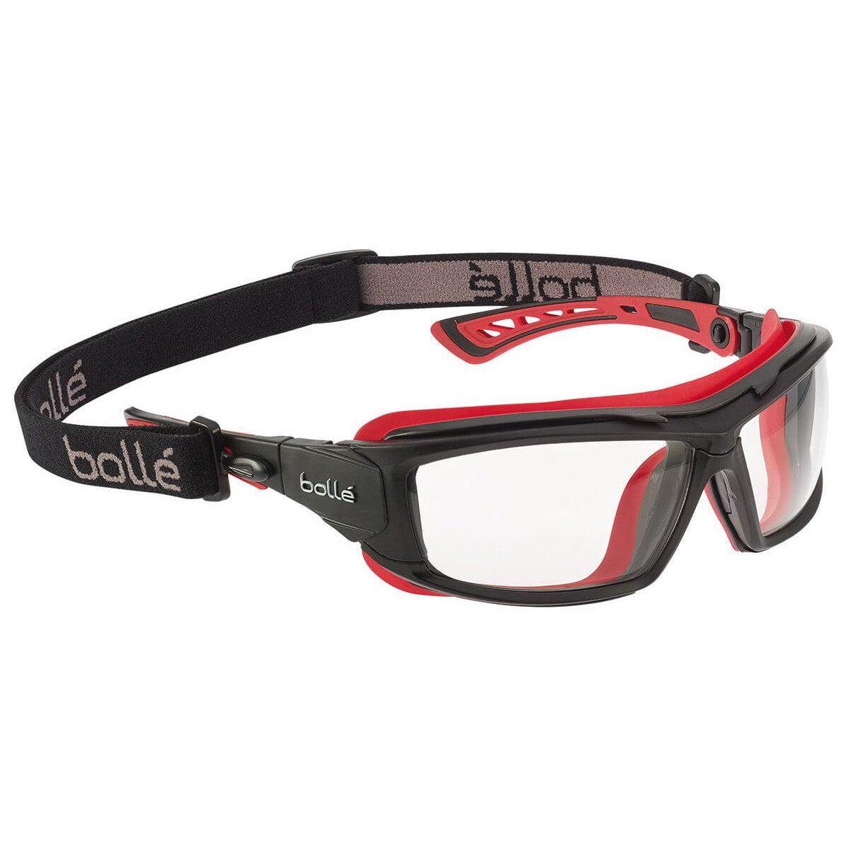 Bolle ULTIM8 Safety Glasses/Goggle with Black/Red Temples, Foam Gasket and Clear Platinum Anti-Fog Lens - With Temples & Strap