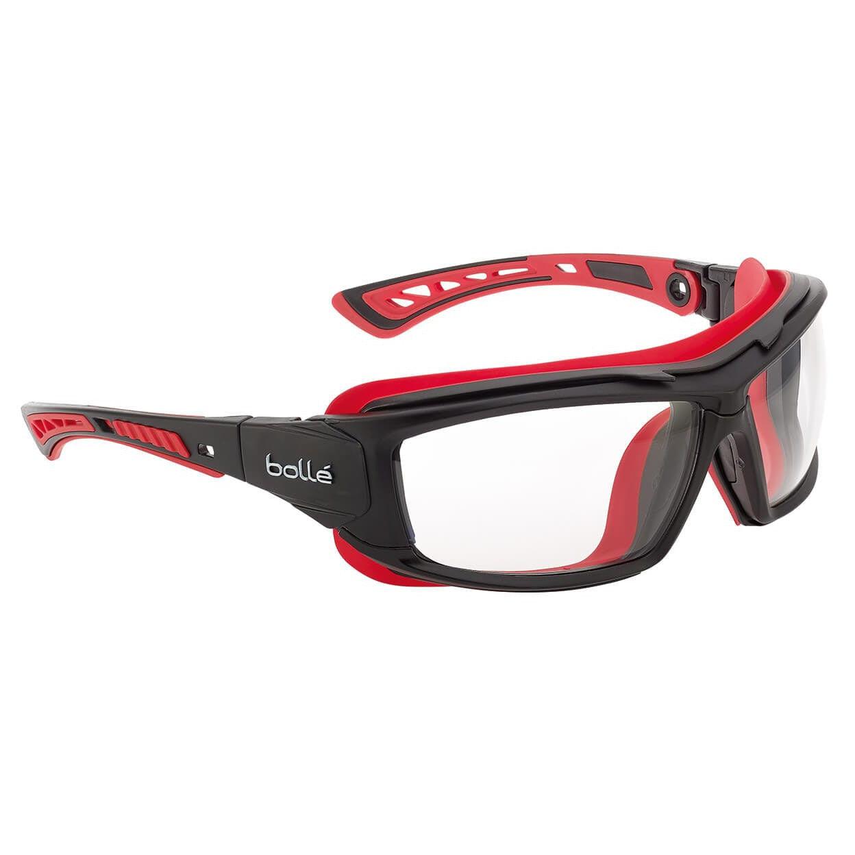 Bolle ULTIM8 Safety Glasses/Goggle with Black/Red Temples, Foam Gasket and Clear Platinum Anti-Fog Lens - With Temples Only