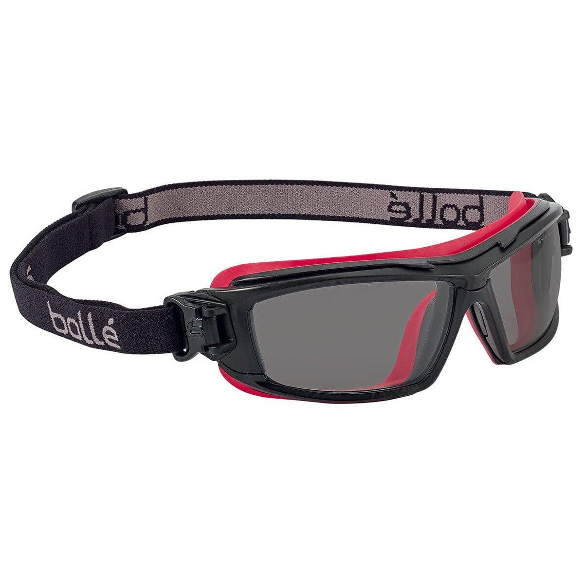 Bolle ULTIM8 Safety Glasses/Goggle with Black/Red Temples, Foam Gasket and Smoke Platinum Anti-Fog Lens - Strap Only