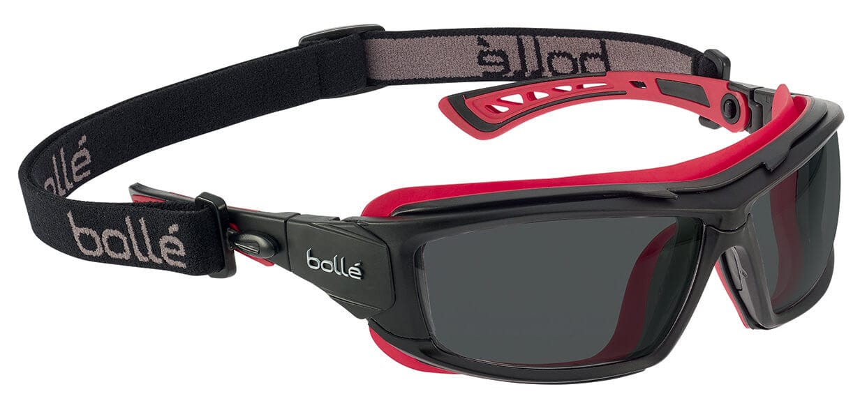 Bolle ULTIM8 Safety Glasses/Goggle with Black/Red Temples, Foam Gasket and Smoke Platinum Anti-Fog Lens - Temples and Strap
