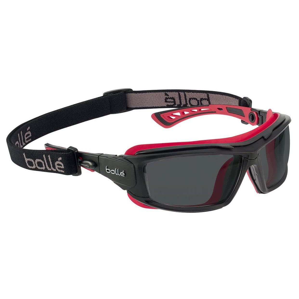 Bolle ULTIM8 Safety Glasses/Goggle with Black/Red Temples, Foam Gasket and Smoke Platinum Anti-Fog Lens - Temples and Strap