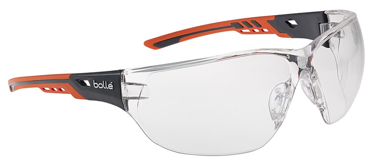 Bolle Ness Plus Safety Glasses with Orange/Gray Temples and Clear Platinum Anti-Fog Lens NESSPPSI
