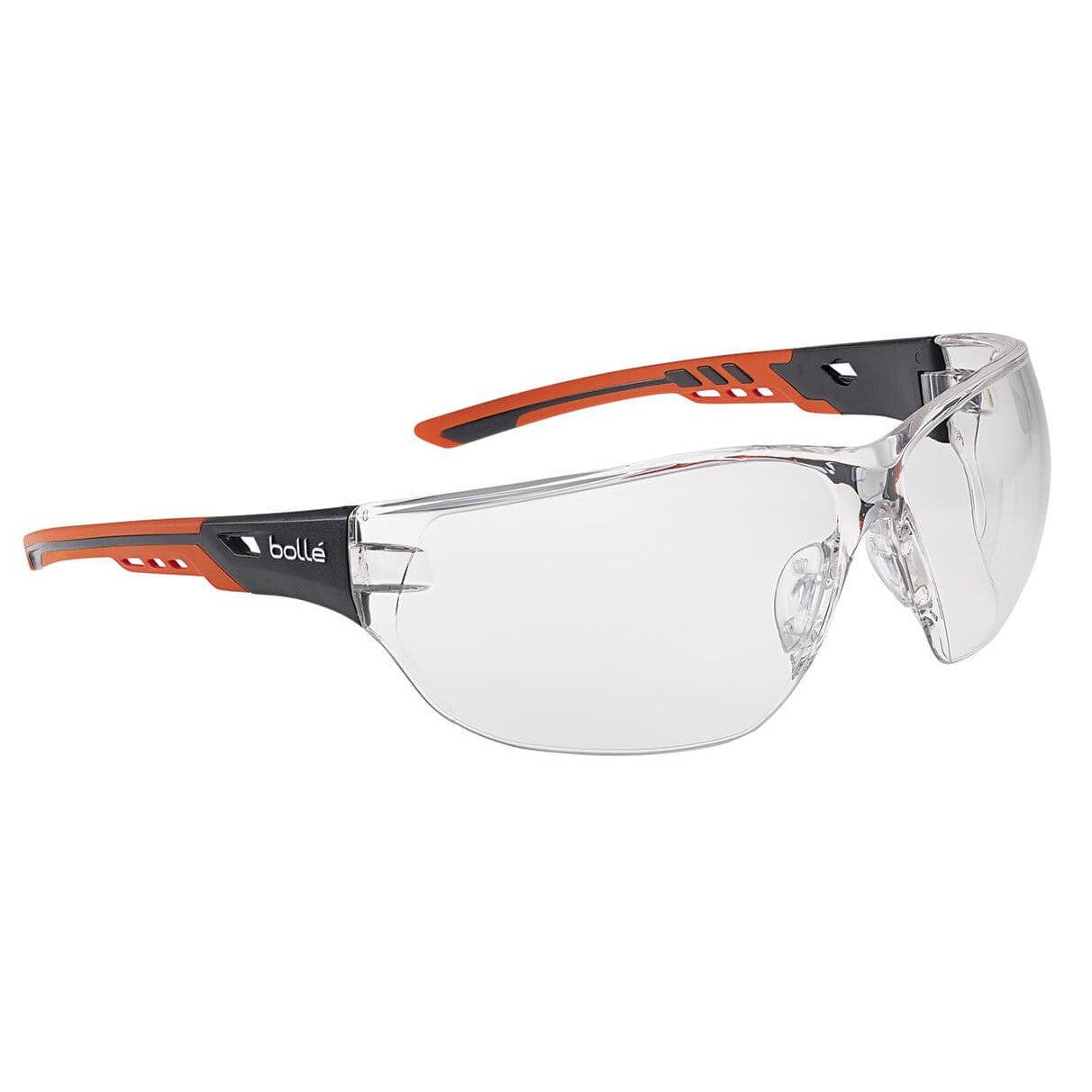 Bolle Ness Plus Safety Glasses with Orange/Gray Temples and Clear Platinum Anti-Fog Lens NESSPPSI