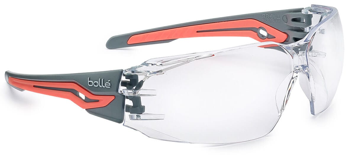 Bolle Silex Plus Small Safety Glasses with Orange/Gray Temples and Clear Platinum Anti-Fog Lens