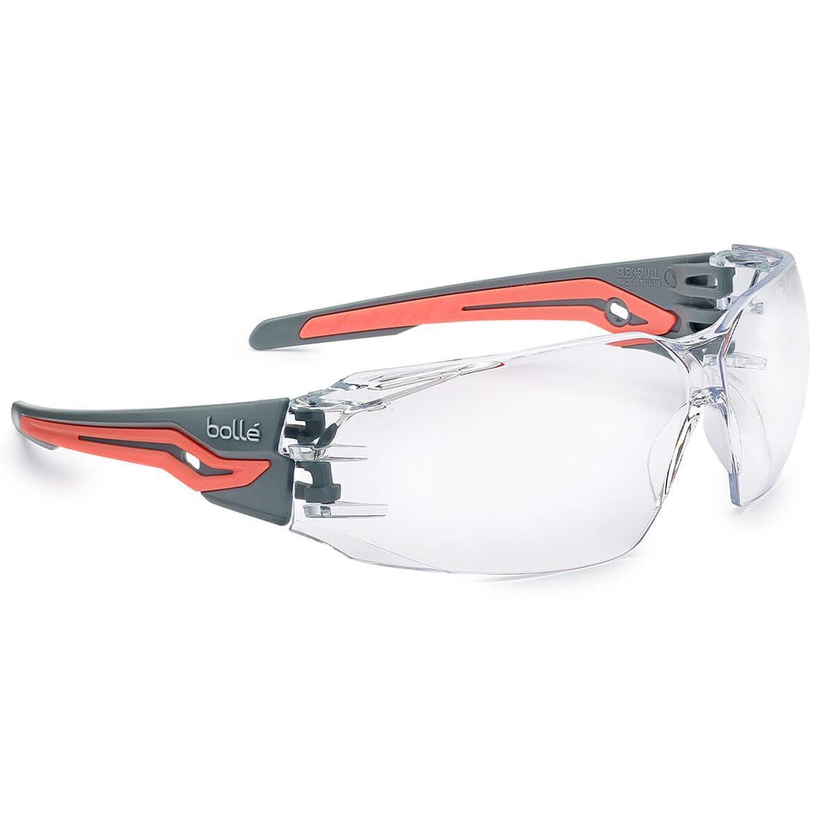 Bolle Silex Plus Small Safety Glasses with Orange/Gray Temples and Clear Platinum Anti-Fog Lens