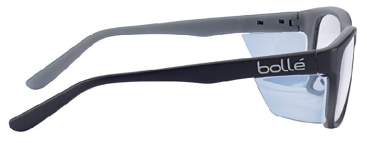 Bolle Kick Safety Glasses with Side Shields and Clear Blue-Blocker Lens - Side View PXFKICK109