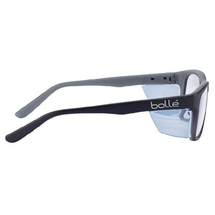Bolle Kick Safety Glasses with Side Shields and Clear Blue-Blocker Lens - Side View PXFKICK109