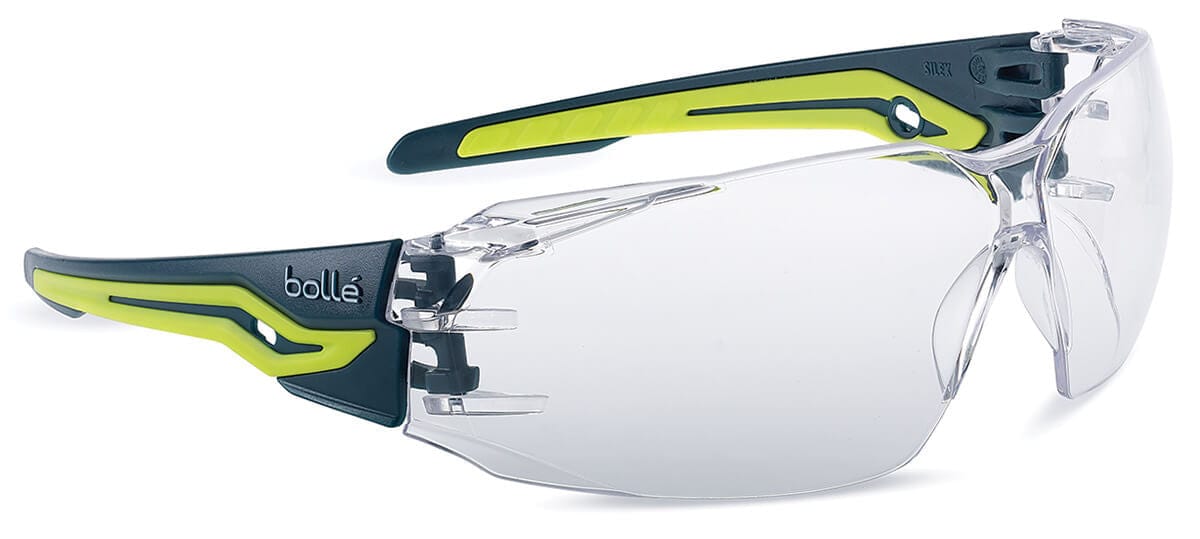 Bolle Silex Plus Safety Glasses with Black/Yellow Temples and Clear Platinum Anti-Fog Lens