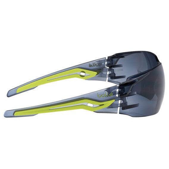 Bolle Silex Safety Glasses with Gray/Yellow Temples and Smoke Anti-Fog Lens - Side View