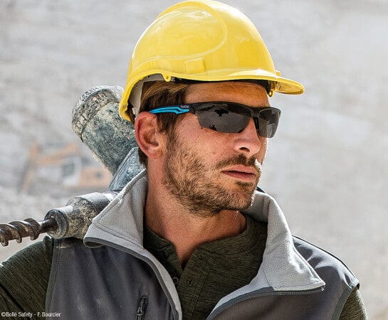 Bolle Tryon Safety Glasses with Black & Blue Frame and Polarized Smoke Lens TRYOPOL Model