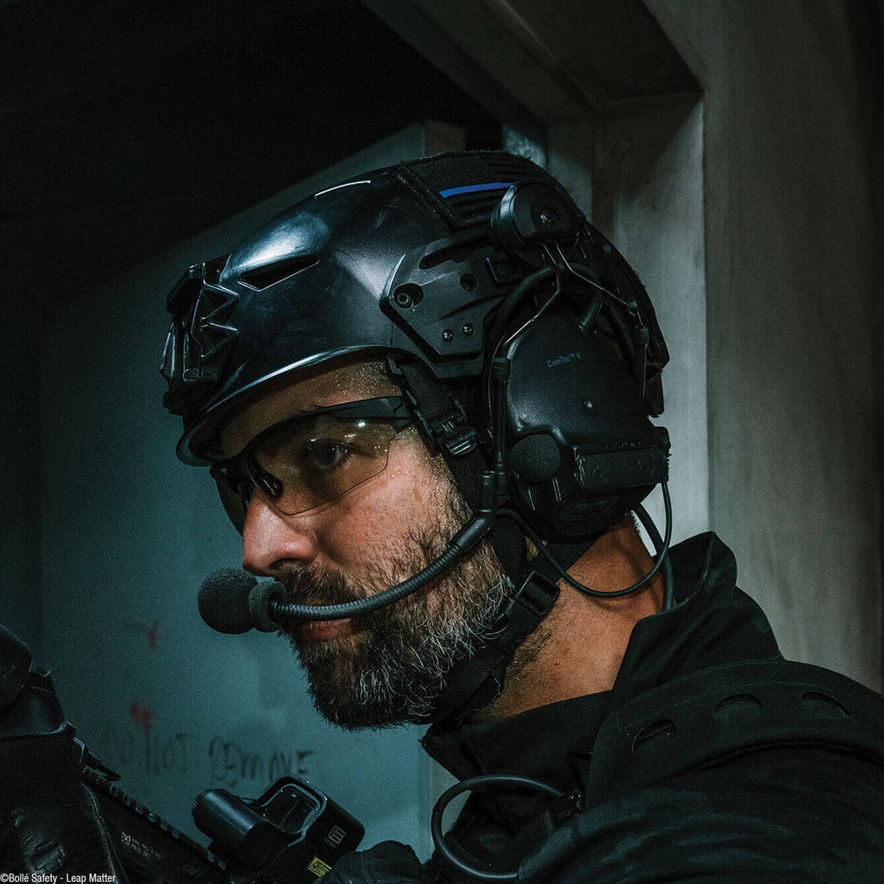 Bolle Tryon BSSI Ballistic Safety Glasses with Black & Gray Frame and CSP Platinum Anti-Fog Lens - In Action