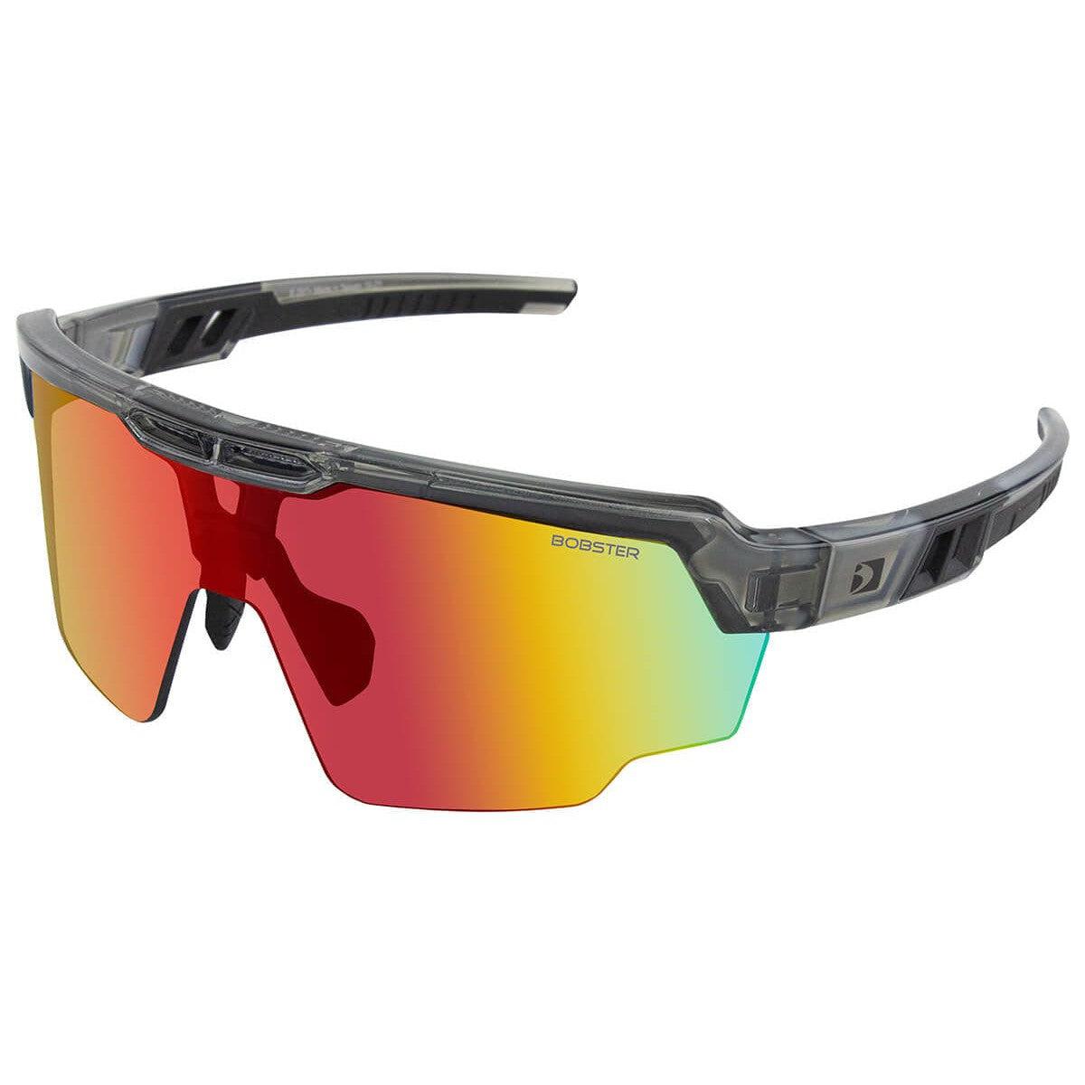 Bobster Wheelie Cycling Sunglasses with Gloss Clear/Gray Frame and Smoke Black Red Revo Lens BWHE01