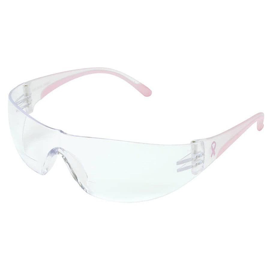 Bouton Eva Women's Bifocal Safety Glasses with Pink Temple Trim and Clear Anti-Fog Lens