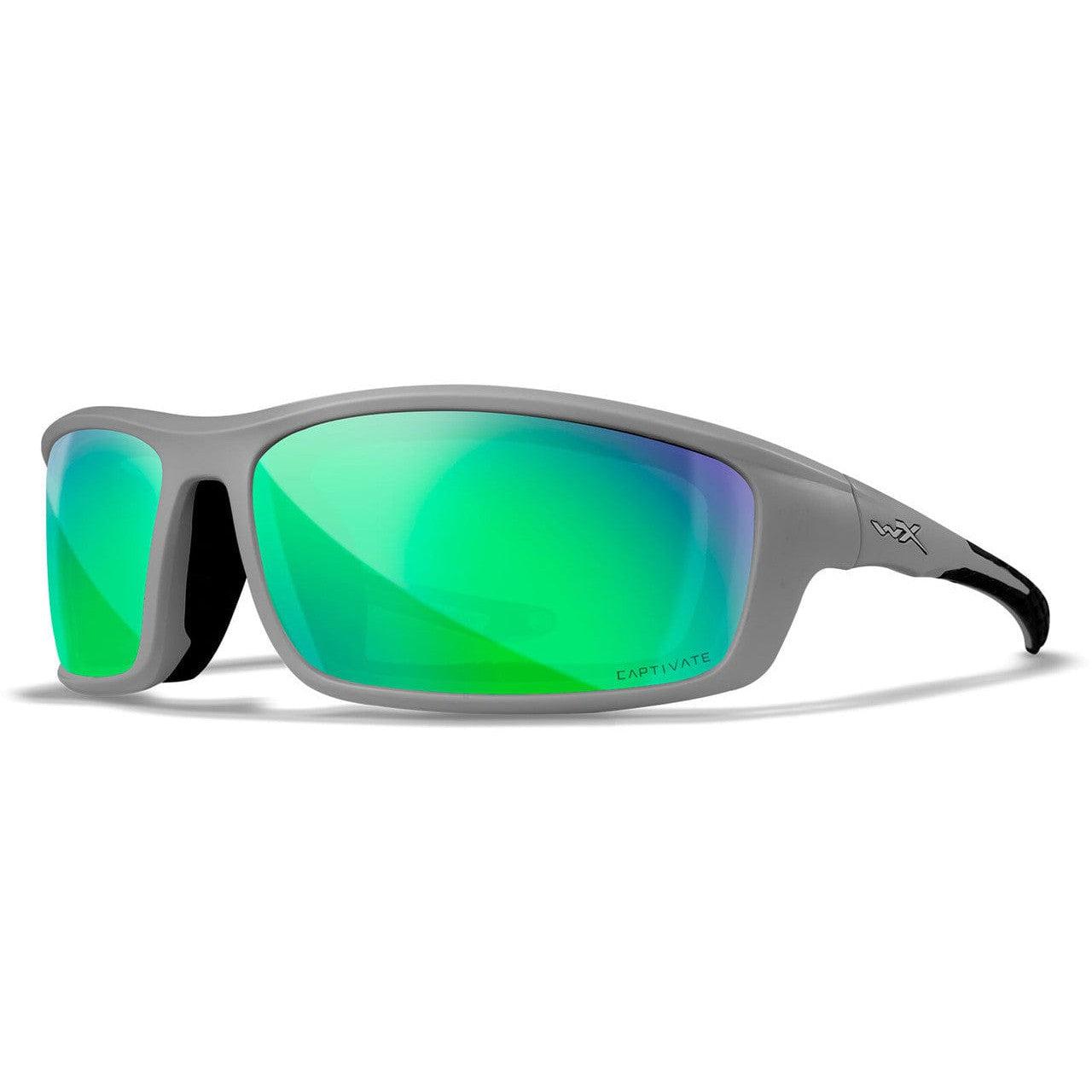 Wiley X Grid Safety Sunglasses with Grey Frame and Captivate Polarized Green Mirror Lens CCGRD07