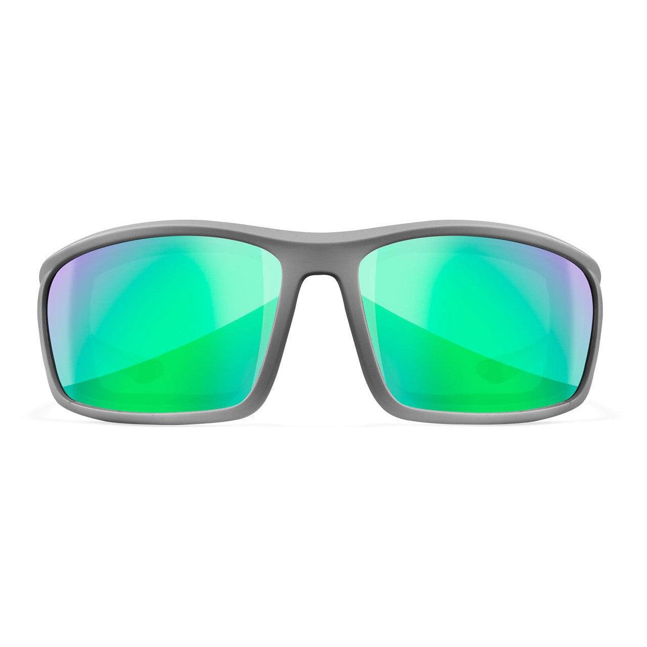 Wiley X Grid Safety Sunglasses with Grey Frame and Captivate Polarized Green Mirror Lens CCGRD07 - Front View