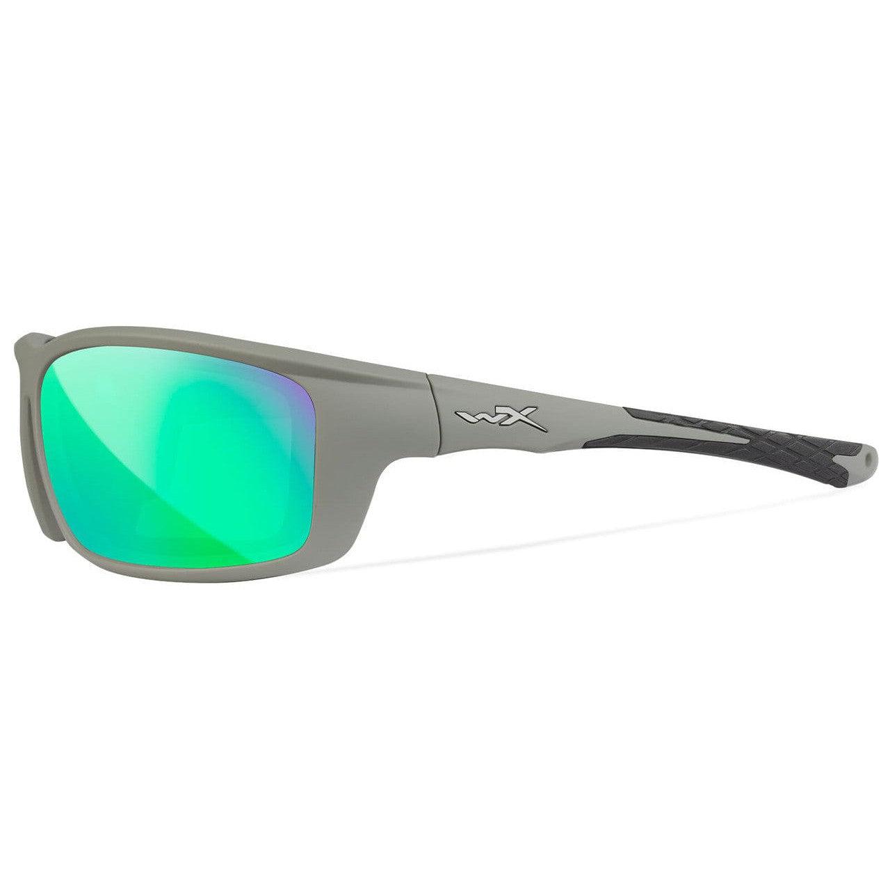 Wiley X Grid Safety Sunglasses with Grey Frame and Captivate Polarized Green Mirror Lens CCGRD07 - Left View