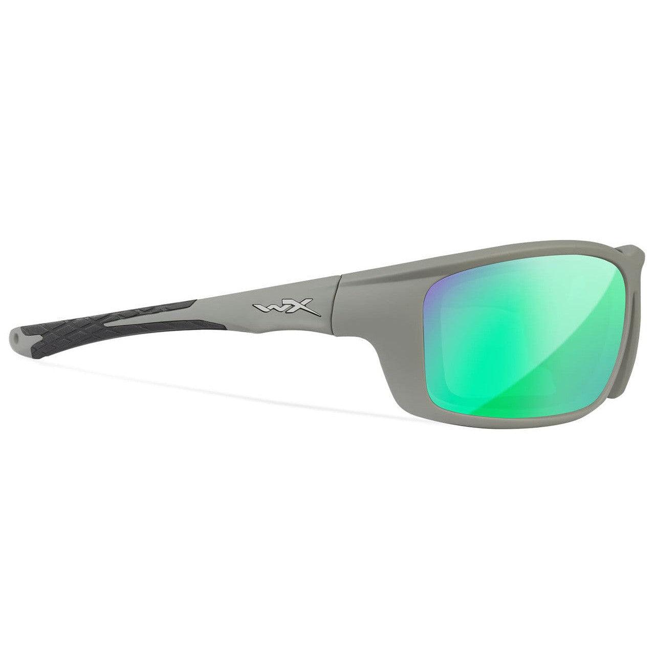 Wiley X Grid Safety Sunglasses with Grey Frame and Captivate Polarized Green Mirror Lens CCGRD07 - Right View