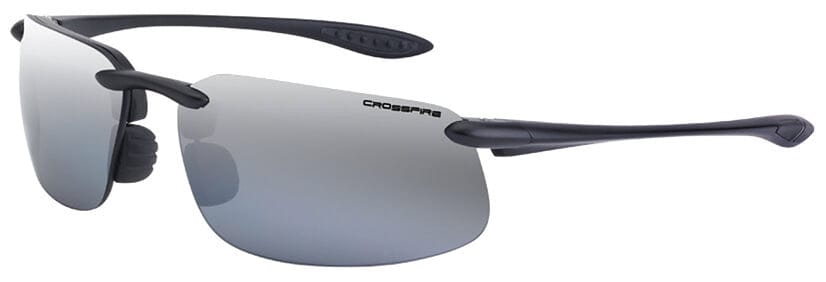 Crossfire ES4 Safety Glasses with Shiny Black Frame and Silver Mirror Lens
