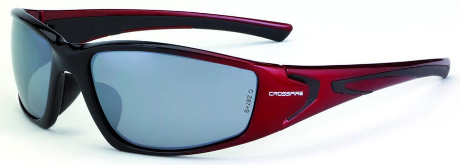 Crossfire RPG safety Glasses with Shiny Black w/Pearl Red Frame and Silver Mirror Lens