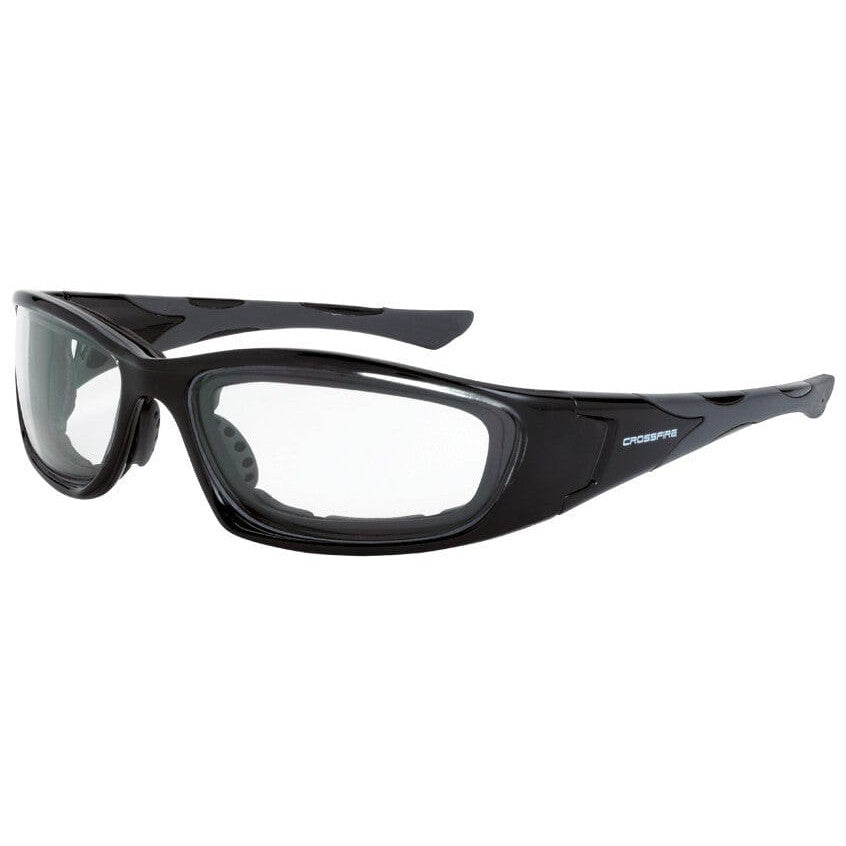 Crossfire MP7 Foam Lined Safety Glasses with Crystal Black Frame and Clear Anti-Fog Lens